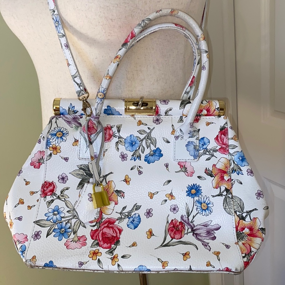 Borse in Pelle genuine leather white w pink/blue florals made in Italy handbag
